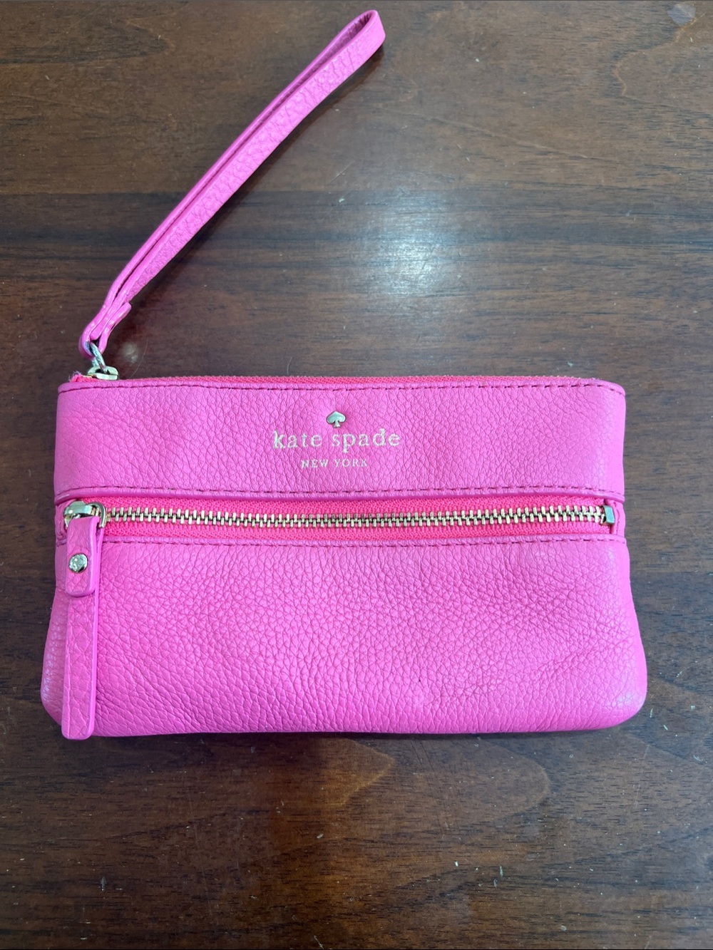 kate spade Pink Leather Wristlet with Front Zip Pocket